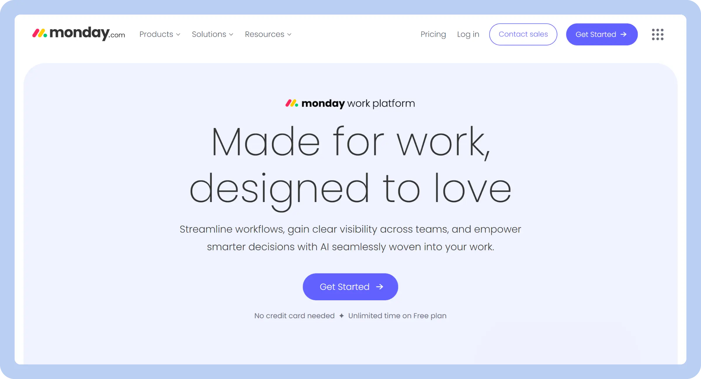 screenshot of monday.com landing page