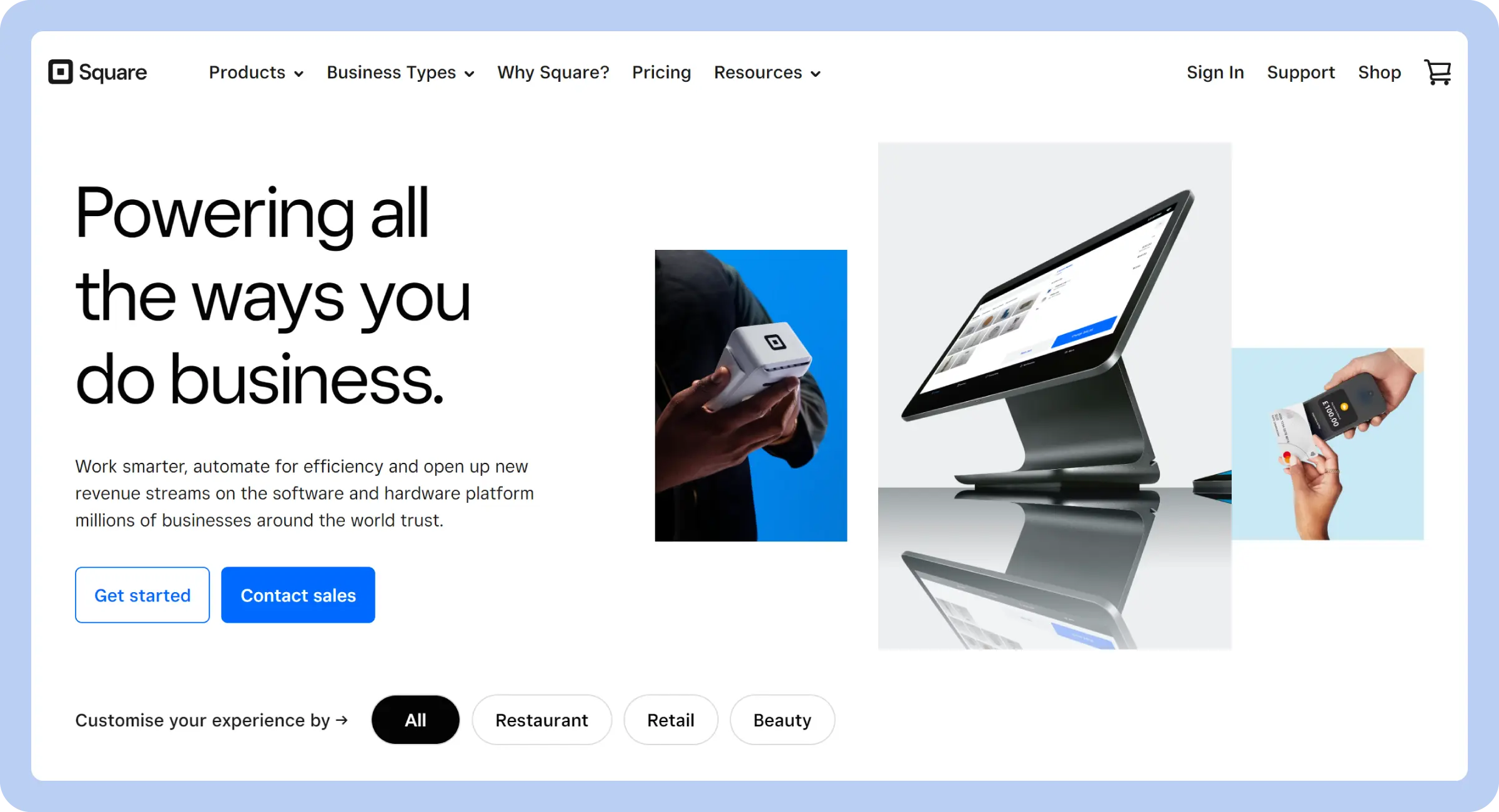 Screenshot of Square's landing page