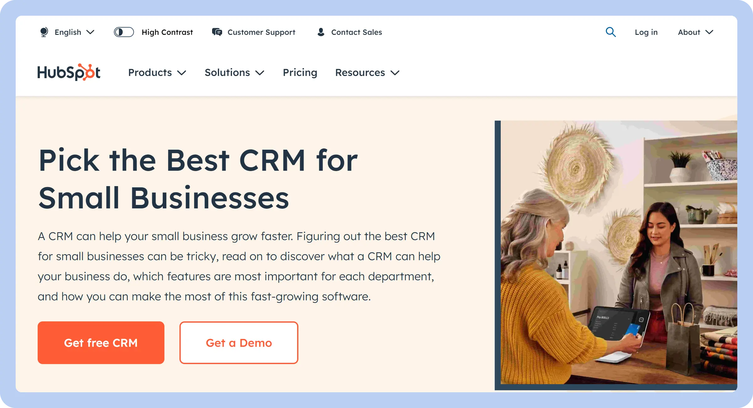 Screenshot of HubSpot landing page